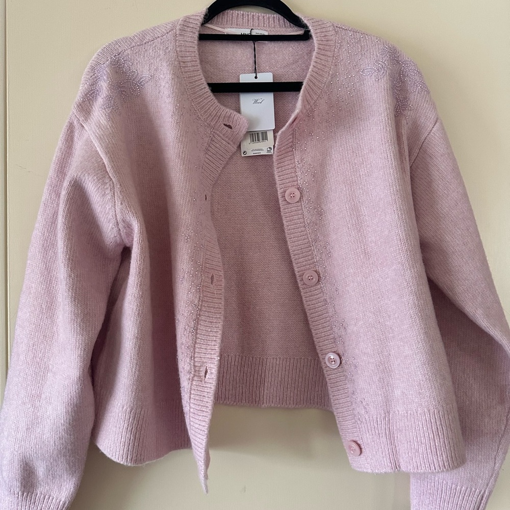Mango Pink Beaded Cardigan